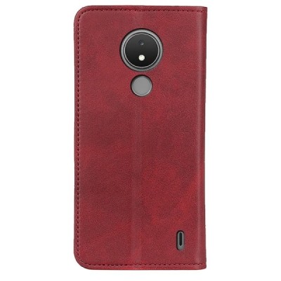 Nokia C21 „Split“ красный ожаный чехол-книжка с магнитом | Vacins.lv