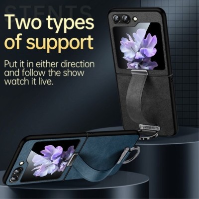 „Sulada“ Leather Kickstand Samsung Galaxy Flip5 5G (SM-F731B) melns ādas apvalks | Vacins.lv