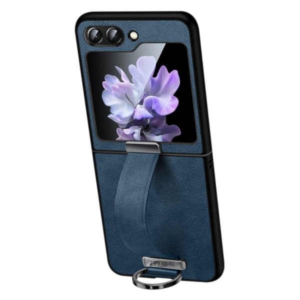 „Sulada“ Leather Kickstand ādas apvalks - zils (Galaxy Flip5)
