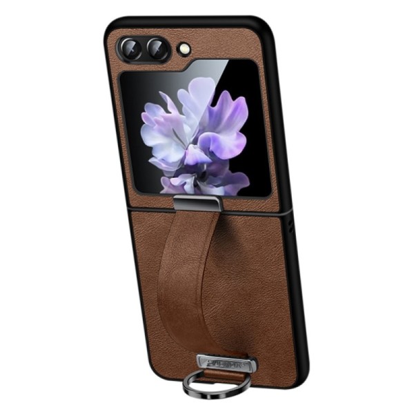 Кожаный чехол „Sulada“ Leather Kickstand - коричневый (Galaxy Flip5)