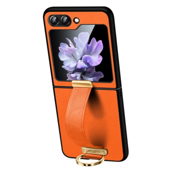 Кожаный чехол „Sulada“ Leather Kickstand - оранжевый (Galaxy Flip5)
