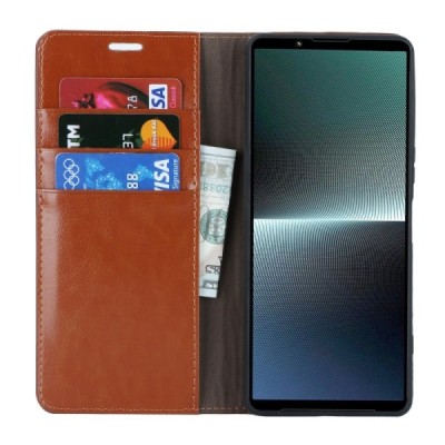 „Deluxe“ Sony Xperia 1 V brūns ādas atvērams maciņš | Vacins.lv