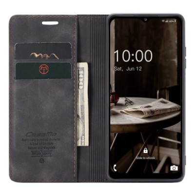 Samsung Galaxy A14 5G (SM-A146B) CaseMe Retro открываемый чёрный кожаный чехол - книжка | Vacins.lv