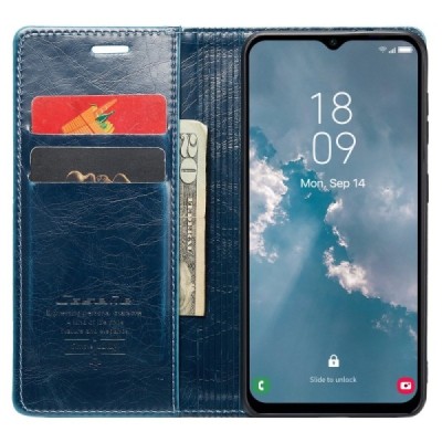 Samsung Galaxy A14 5G (SM-A146B) „CaseMe“ Leather открываемый синий кожаный чехол - книжка | Vacins.lv