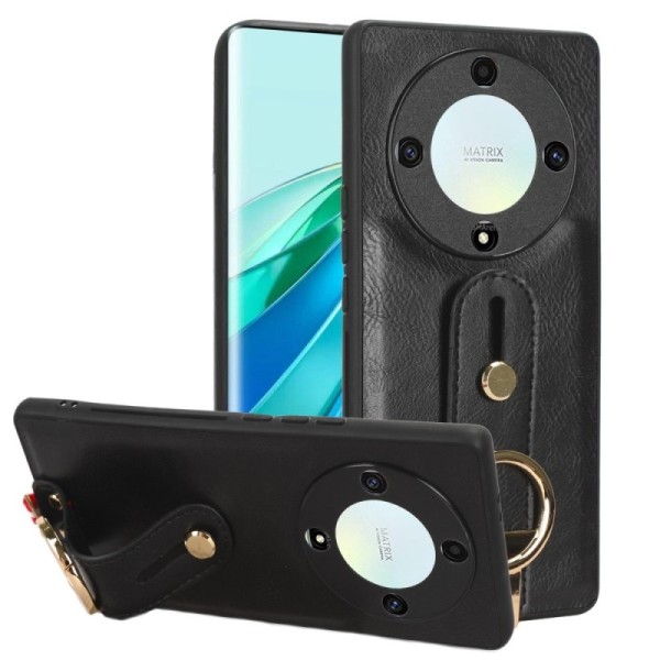 „Wristband“ Kickstand ādas apvalks - melns (Honor Magic 5 Lite / X40 / X9a)