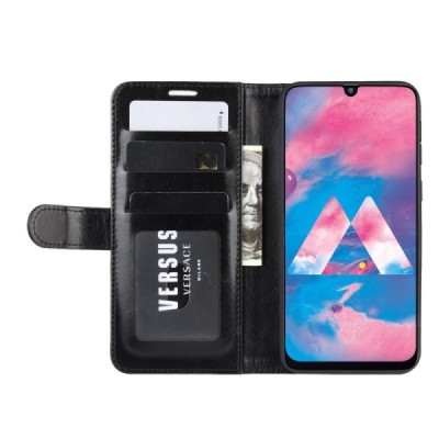 Samsung Galaxy M30s (SM-M307, SM-M215) открываемый чёрный кожаный чехол - книжка | Vacins.lv