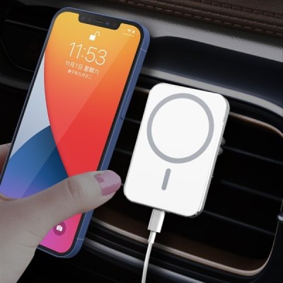 „X16“ Magnetic automašīnas telefona turētājs / lādētājs (15W) - balts | Vacins.lv