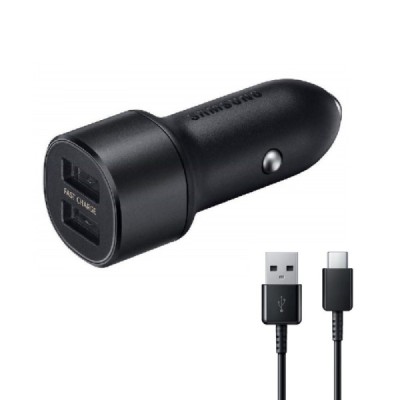 Origināls Samsung Dual Fast Charge EP-L1100 melns autolādētājs + Type-C vads | Vacins.lv