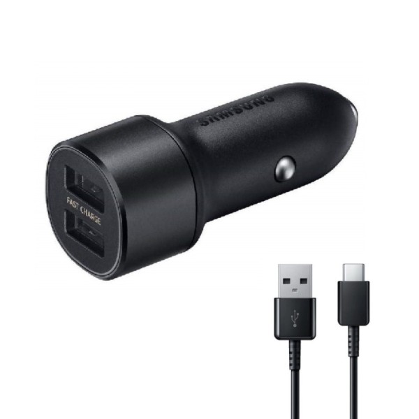 „Samsung“ Dual Fast Charge автомобильное зарядное устройство (15W) - чёрный + Type-C провод