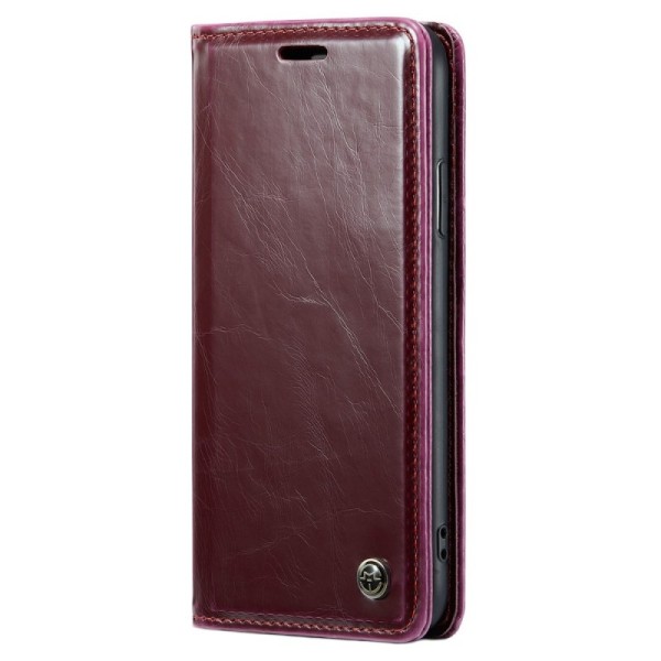 Кожиный чехол-книжка „CaseMe“ Leather - бордовый (iPhone X / Xs)