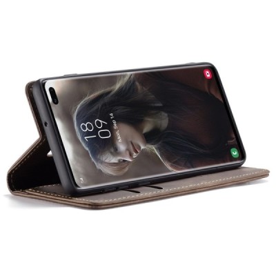 Samsung Galaxy S10+ (G975) CaseMe Retro solīds atvēramais ādas brūns maciņš - maks | Vacins.lv