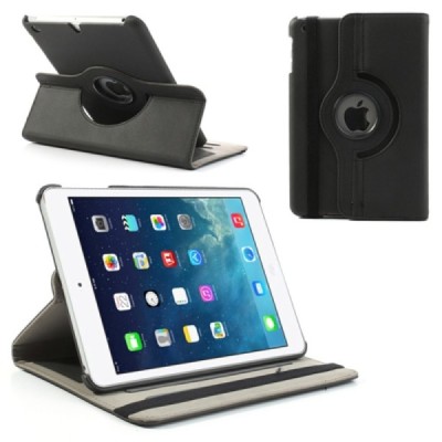 Apple iPad Mini 1 / 2 / 3 atvēramais melns teksturēts futrālis, grozās 360° grādu apjomā / Vacins.lv