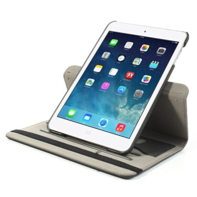 Apple iPad Mini 1 / 2 / 3 atvēramais melns teksturēts futrālis, grozās 360° grādu apjomā / Vacins.lv