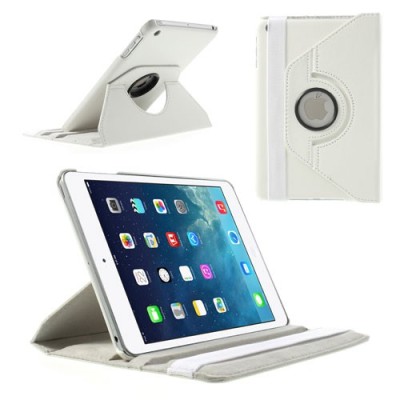 Apple iPad Mini 1 / 2 / 3 atvēramais balts ādas futrālis, grozās 360° grādu apjomā / Vacins.lv