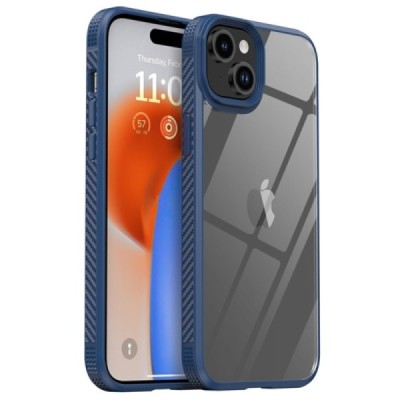Apple iPhone 15 elegants „IPAKY“ Fiber dzidrs (caurspīdīgs) silikona apvalks (apmales tumši zilā krāsā) | Vacins.lv