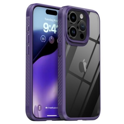 Apple iPhone 15 Pro elegants „IPAKY“ Fiber dzidrs (caurspīdīgs) silikona apvalks (apmales violetā krāsā) | Vacins.lv