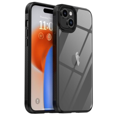 Apple iPhone 15 Plus „IPAKY“ Fiber силиконовый прозрачный чехол с черной рамкой | Vacins.lv