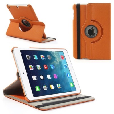 Apple iPad Mini 1 / 2 / 3 atvēramais oranžs teksturēts futrālis, grozās 360° grādu apjomā / Vacins.lv