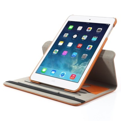 Apple iPad Mini 1 / 2 / 3 atverčiamas, sukiojamas 360 laipsnių, oranžinis medžiaginis dėklas - stovas / Priedai.lt