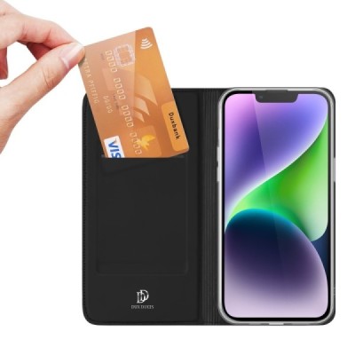 Apple iPhone 15 Plus „Dux Ducis“ Skin sērijas melns ādas atvērams maciņš | Vacins.lv