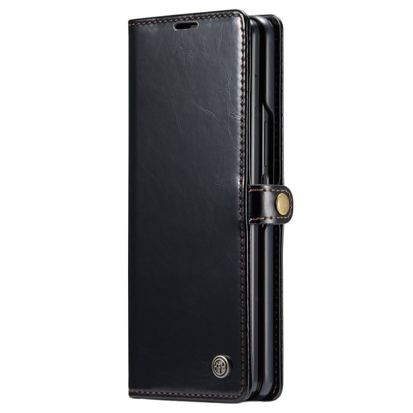 „CaseMe“ Leather solīds atvēramais ādas maciņš - melns (Galaxy Fold5)