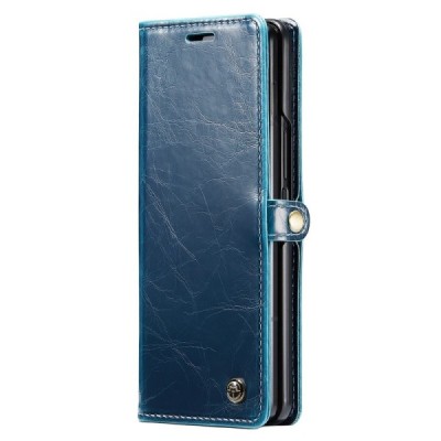 Samsung Galaxy Fold5 5G (SM-F946B) „CaseMe“ Leather solīds atvēramais ādas zils maciņš - maks | Vacins.lv