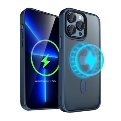Apple iPhone 15 Pro elegants „Mocolo“ Rubberized MagSafe dzidrs (caurspīdīgs) silikona apvalks (apmales zilā krāsā) | Vacins.lv