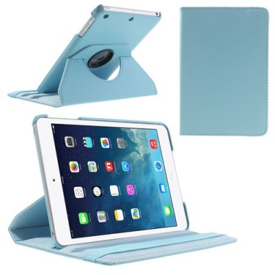 Apple iPad Mini 1 / 2 / 3 atvēramais gaiši zils ādas futrālis, grozās 360° grādu apjomā / Vacins.lv