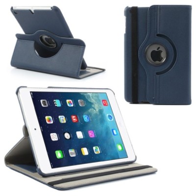 Apple iPad Mini 1 / 2 / 3 atvēramais tumši zils teksturēts futrālis, grozās 360° grādu apjomā / Vacins.lv