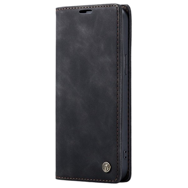 Кожиный чехол-книжка "CaseMe" Retro - чёрный (iPhone 15 Plus)