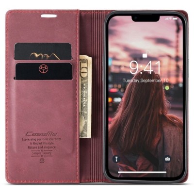 Apple iPhone 15 Pro Max CaseMe Retro solīds atvēramais ādas bordo maciņš - maks | Vacins.lv