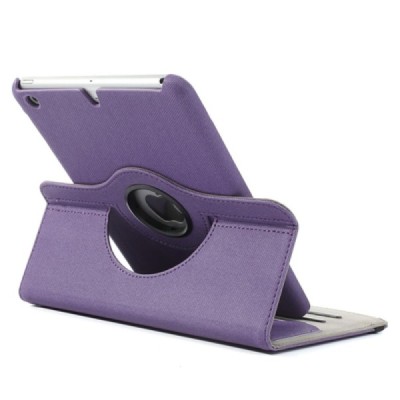 Apple iPad Mini 1 / 2 / 3 atvēramais violets ādas futrālis, grozās 360° grādu apjomā / Vacins.lv