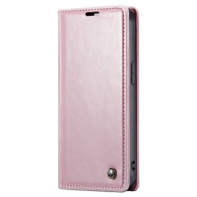 Apple iPhone 15 „CaseMe“ Leather solīds atvēramais ādas rozs maciņš - maks | Vacins.lv