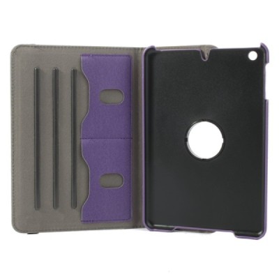 Apple iPad Mini 1 / 2 / 3 atvēramais violets ādas futrālis, grozās 360° grādu apjomā / Vacins.lv