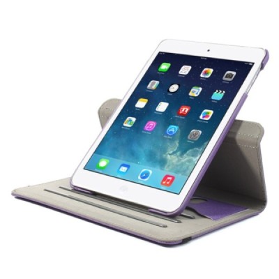Apple iPad Mini 1 / 2 / 3 atvēramais violets ādas futrālis, grozās 360° grādu apjomā / Vacins.lv