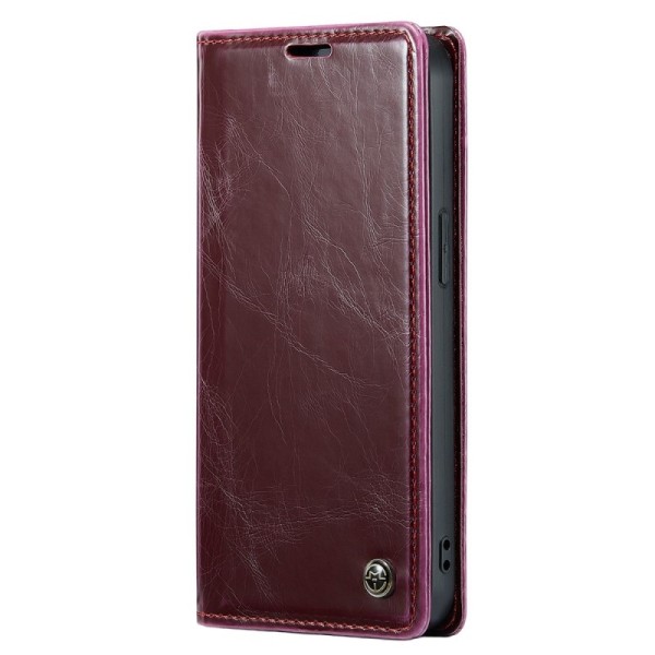 Кожиный чехол-книжка "CaseMe" Leather - бордовый (iPhone 15 Pro)