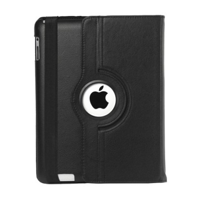 Apple iPad 2, 3, 4 atvēramais melns ādas futrālis, grozās 360° grādu apjomā / Vacins.lv