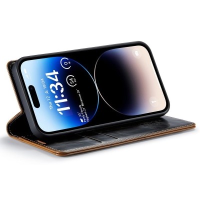 Apple iPhone 15 Pro Max „CaseMe“ Leather открываемый коричневый кожаный чехол – книжка | Vacins.lv