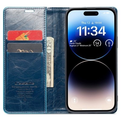 Apple iPhone 15 Pro Max „CaseMe“ Leather открываемый, cинего цвета, кожаный чехол – книжка | Vacins.lv