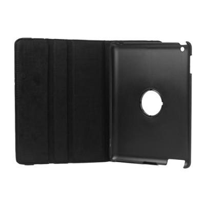Apple iPad 2, 3, 4 atvēramais melns ādas futrālis, grozās 360° grādu apjomā / Vacins.lv