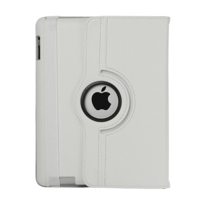 Apple iPad 2, 3, 4 atvēramais balts ādas futrālis, grozās 360° grādu apjomā / Vacins.lv