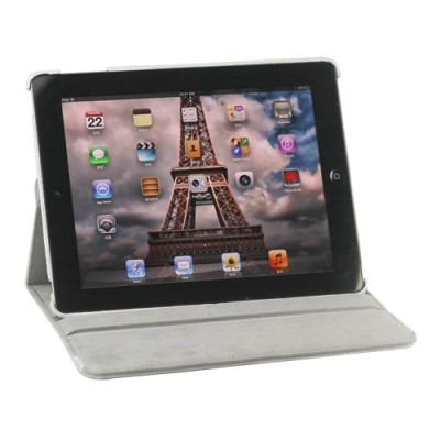 Apple iPad 2, 3, 4 atvēramais balts ādas futrālis, grozās 360° grādu apjomā / Vacins.lv