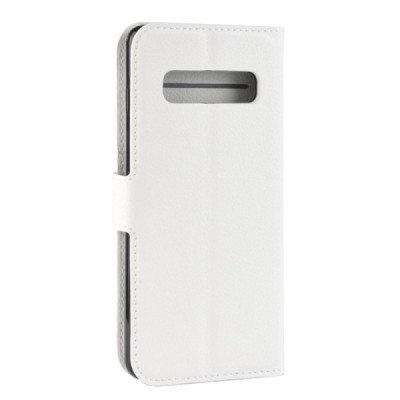 Samsung Galaxy S10+ (G975) atvēramais balts ādas Litchi maciņš (maks) | Vacins.lv
