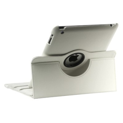 Apple iPad 2, 3, 4 atvēramais balts ādas futrālis, grozās 360° grādu apjomā / Vacins.lv