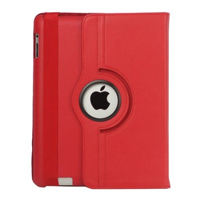 Apple iPad 2, 3, 4 atvēramais sarkans ādas futrālis, grozās 360° grādu apjomā / Vacins.lv