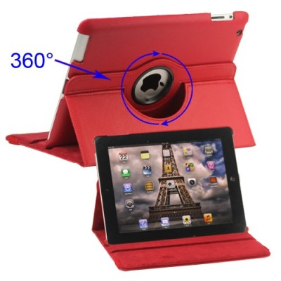 Apple iPad 2, 3, 4 atverčiamas, sukiojamas 360 laipsnių, raudonas odinis dėklas - stovas / Priedai.lt