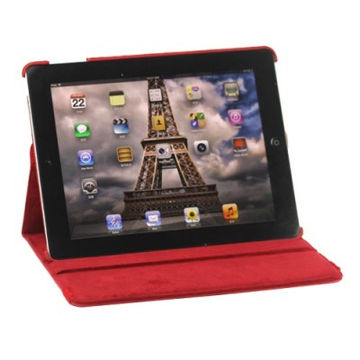 Apple iPad 2, 3, 4 atverčiamas, sukiojamas 360 laipsnių, raudonas odinis dėklas - stovas / Priedai.lt