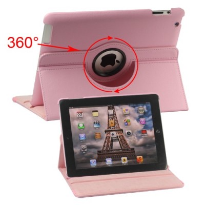 Apple iPad 2, 3, 4 atvēramais rozs ādas futrālis, grozās 360° grādu apjomā / Vacins.lv