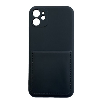 „Card Slot“ Apple iPhone 11 твердый силиконовый (TPU) чехол чёрного цвета - задняя часть с карманом для карточек | Vacins.lv