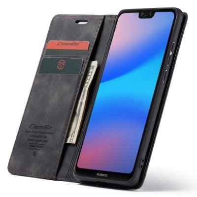 Huawei P20 Lite (Nova 3e) CaseMe Retro открываемый чёрный кожаный чехол – книжка | Vacins.lv
